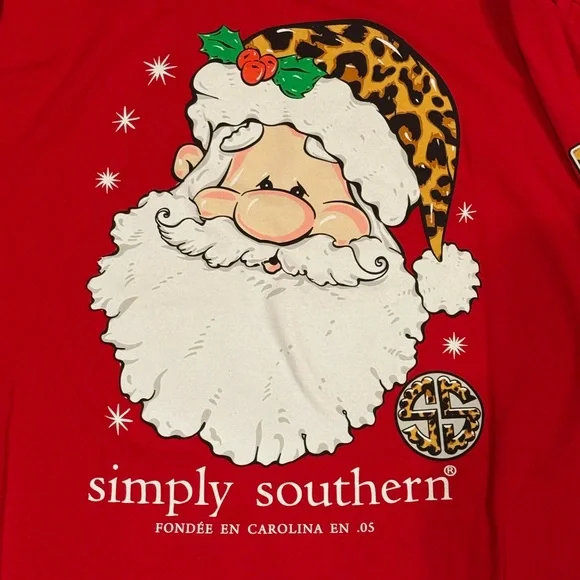 Simply Southern Ladies Red Santa Long Sleeve Tee: size Large - Picture 2 of 3
